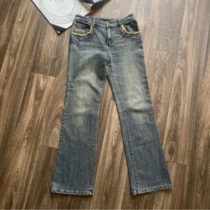 Dark Blue Mid Rise Bootcut Jeans Size: 26